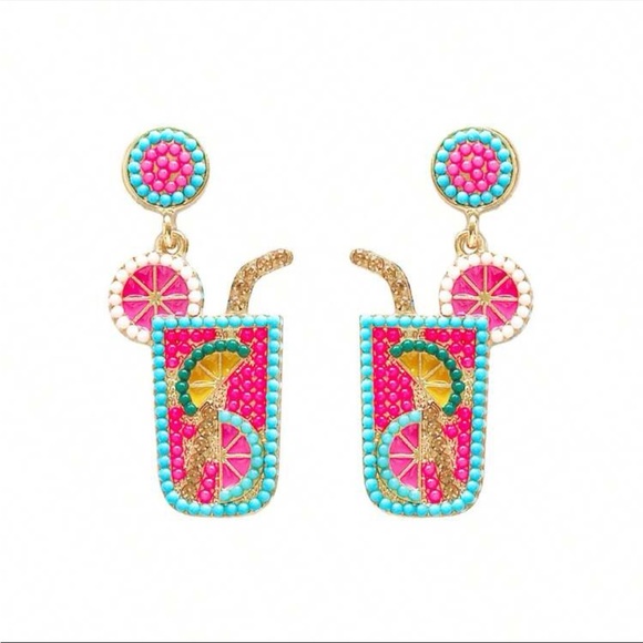Summer Cocktail Drink Drop Earrings - Picture 3 of 3